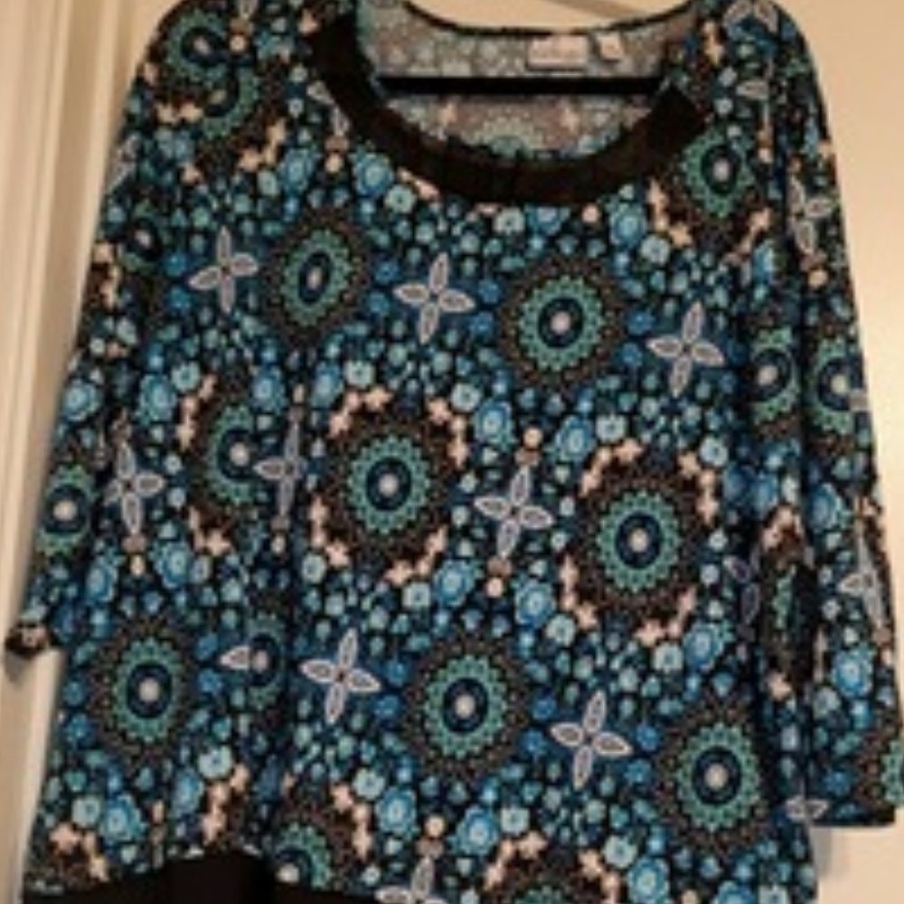 KIM ROGERS Blouse - 3X - Multi-Blues - 3/4 Sleeves